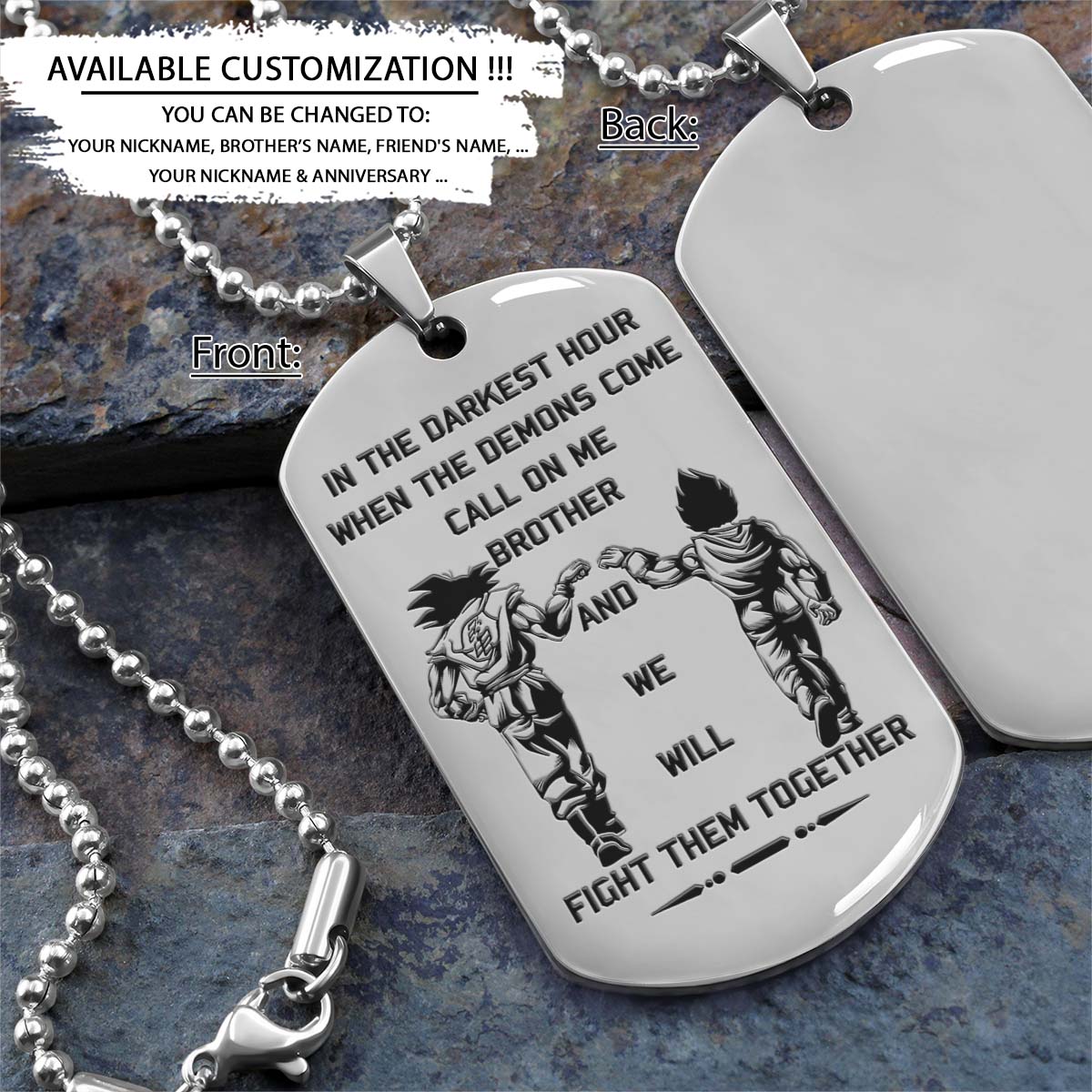 Dragon Ball Dog Tag - Call On Me Brother - Goku - Vegeta - Dragon Ball Necklace - Engrave Dog Tag