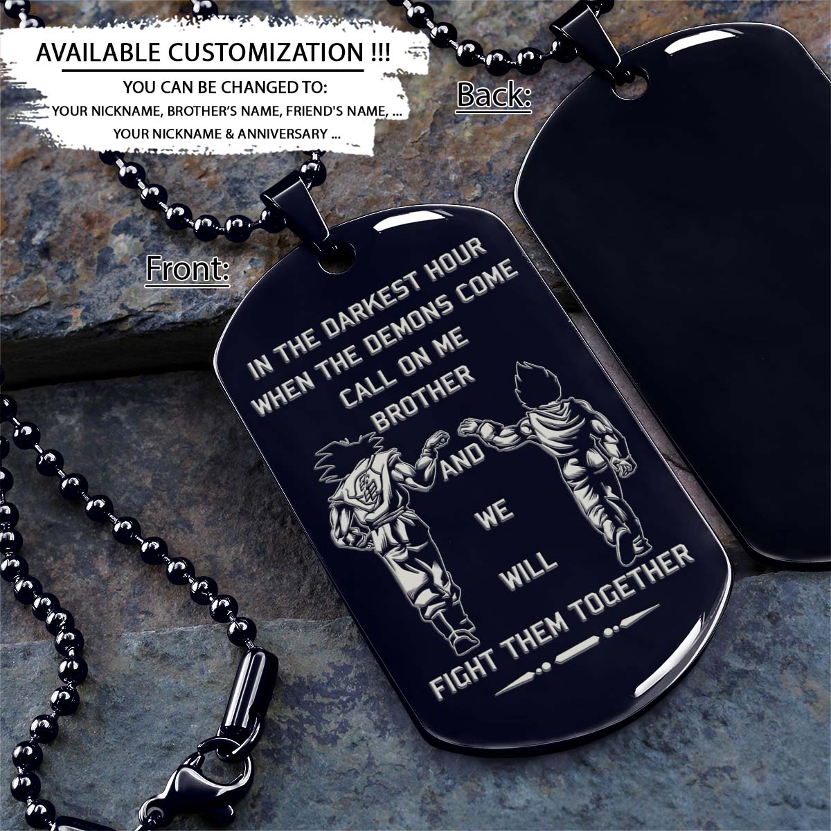 Dragon Ball Dog Tag - Call On Me Brother - Goku - Vegeta - Dragon Ball Necklace - Engrave Dog Tag