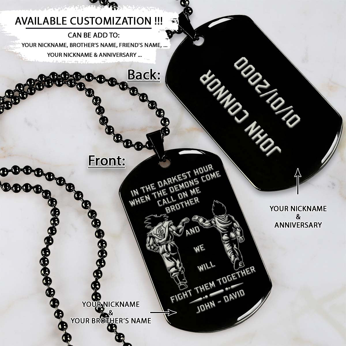 Dragon Ball Dog Tag - Call On Me Brother - Goku - Vegeta - Dragon Ball Necklace