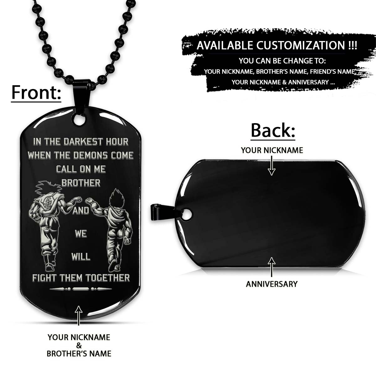 Dragon Ball Dog Tag - Call On Me Brother - Goku - Vegeta - Dragon Ball Necklace