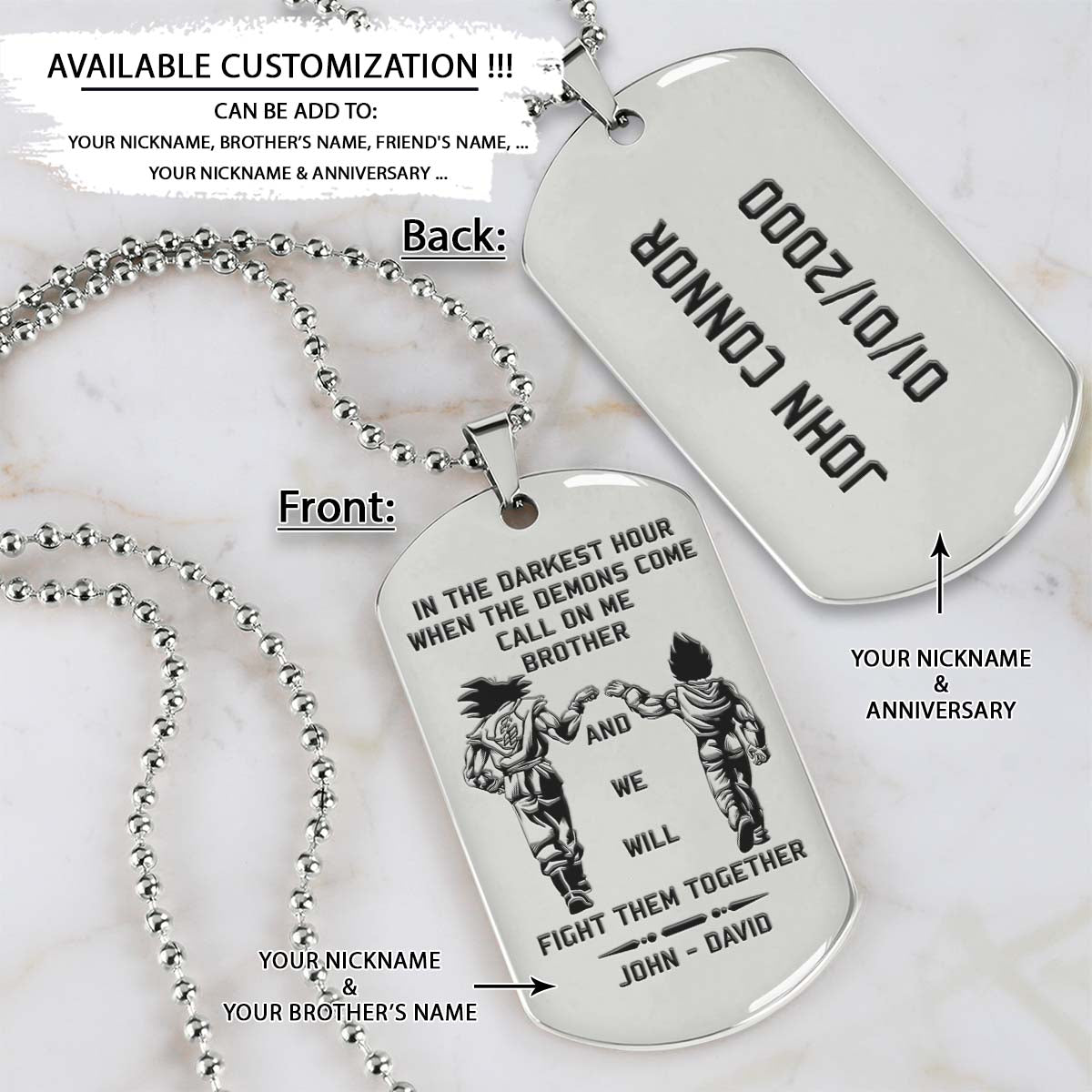 Dragon Ball Dog Tag - Call On Me Brother - Goku - Vegeta - Dragon Ball Necklace