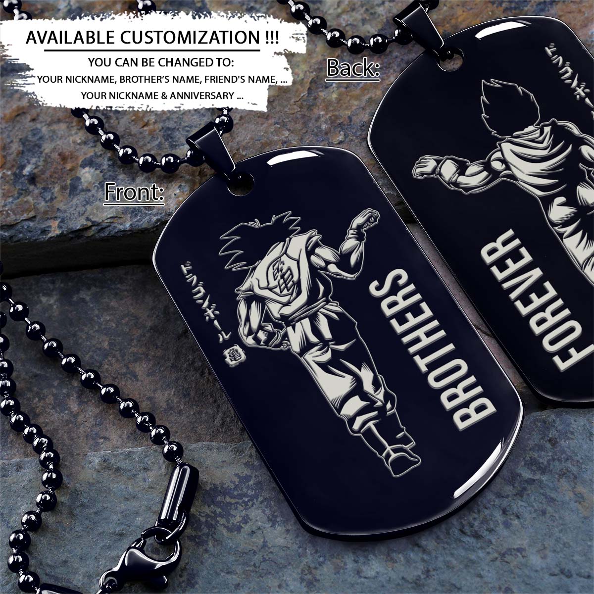 Dragon Ball Dog Tag - Brother Forever - Goku - Vegeta - Dragon Ball Necklace - Engrave Dog Tag