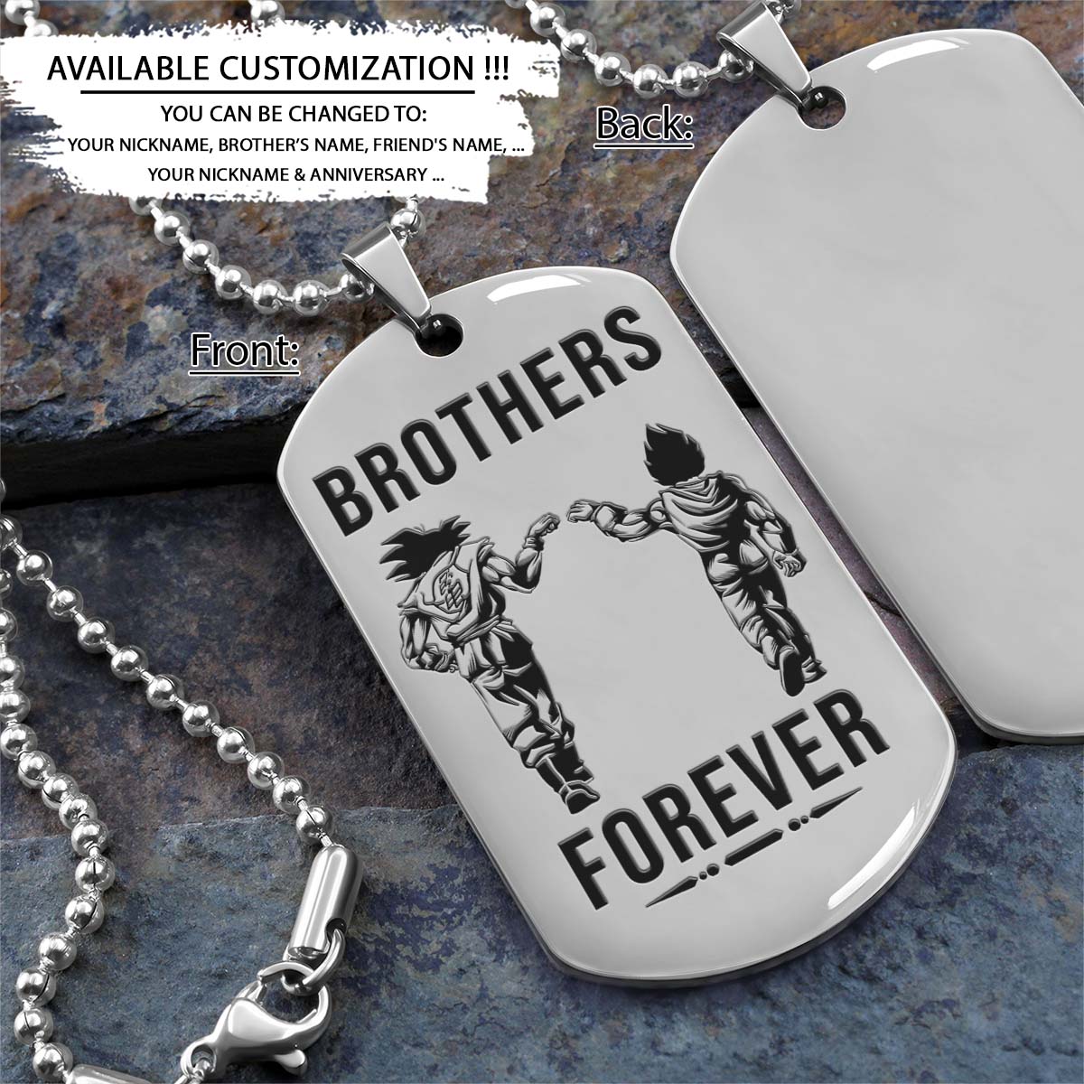 Dragon Ball Dog Tag - Brothers Forever - Goku - Vegeta - Dragon Ball Necklace - Engrave Dog Tag