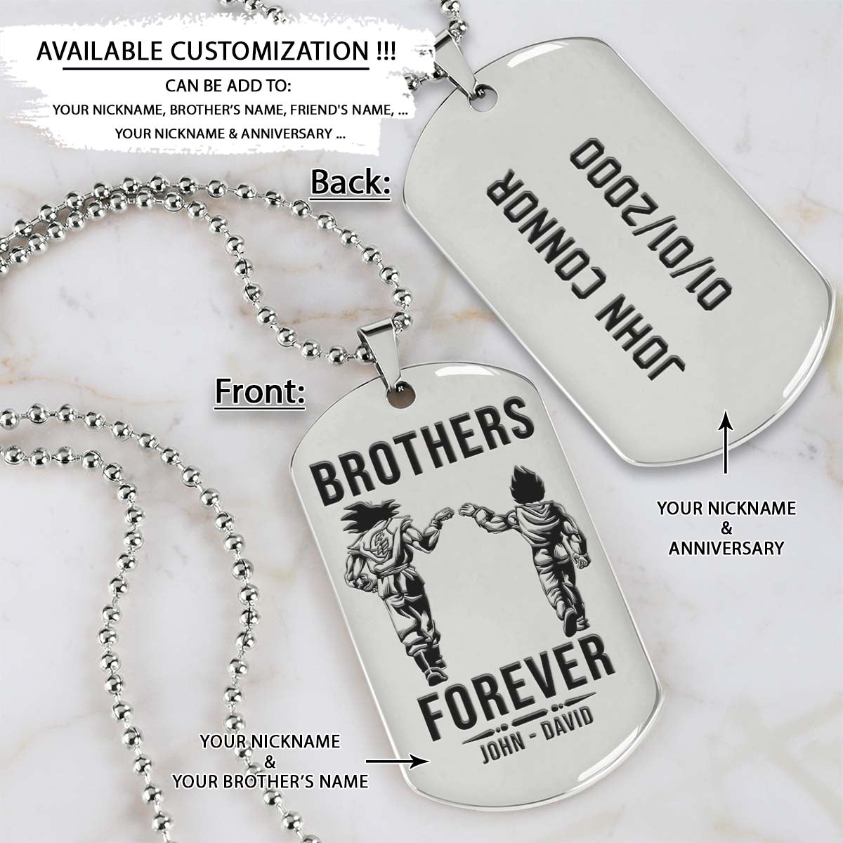 Dragon Ball Dog Tag - Brothers Forever - Goku - Vegeta - Dragon Ball Necklace - Engrave Dog Tag