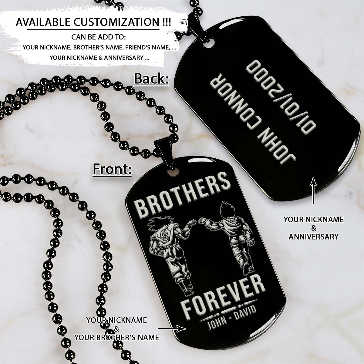 Dragon Ball Dog Tag - Brothers Forever - Goku - Vegeta - Dragon Ball Necklace - Engrave Dog Tag