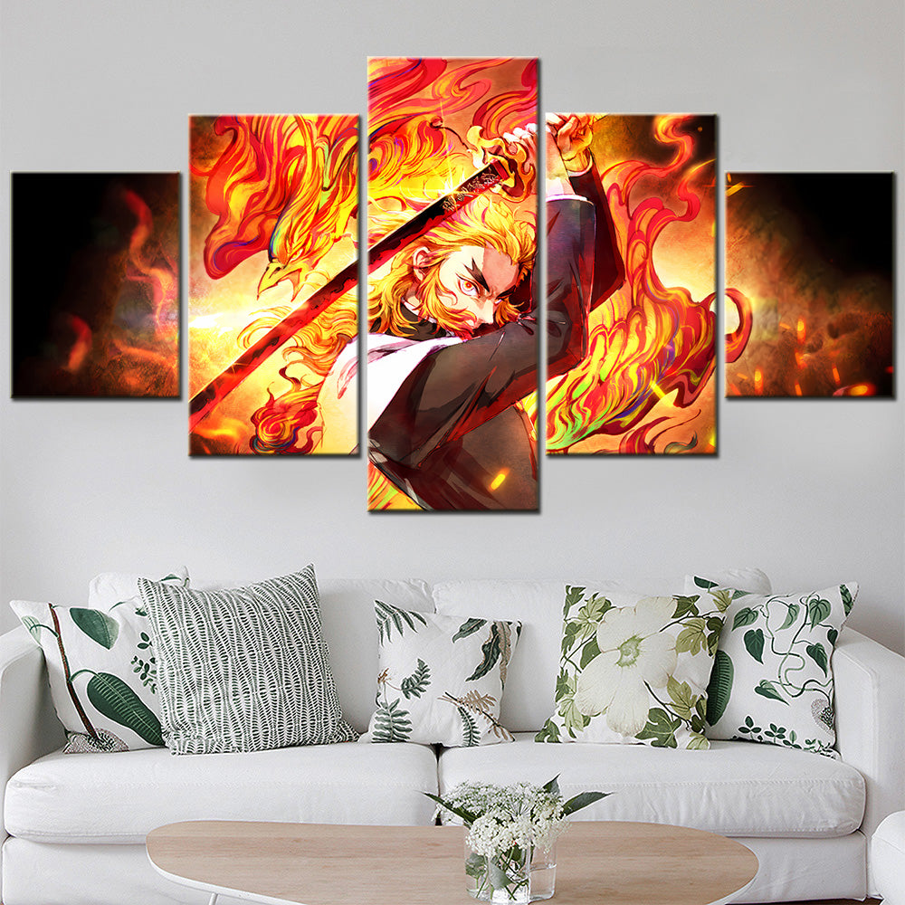 Demon Slayer - Kimetsu no Yaiba - 5 Pieces Wall Art - Kyojuro Rengoku 7 - Demon Slayer Poster - Demon Slayer Wall Art