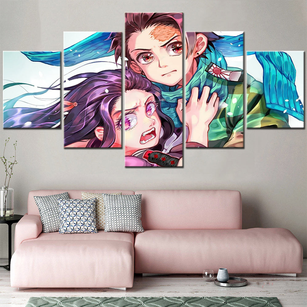 Demon Slayer - Kimetsu no Yaiba - 5 Pieces Wall Art - Nezuko Kamado - Tanjiro Kamado - Demon Slayer Poster - Demon Slayer Wall Art