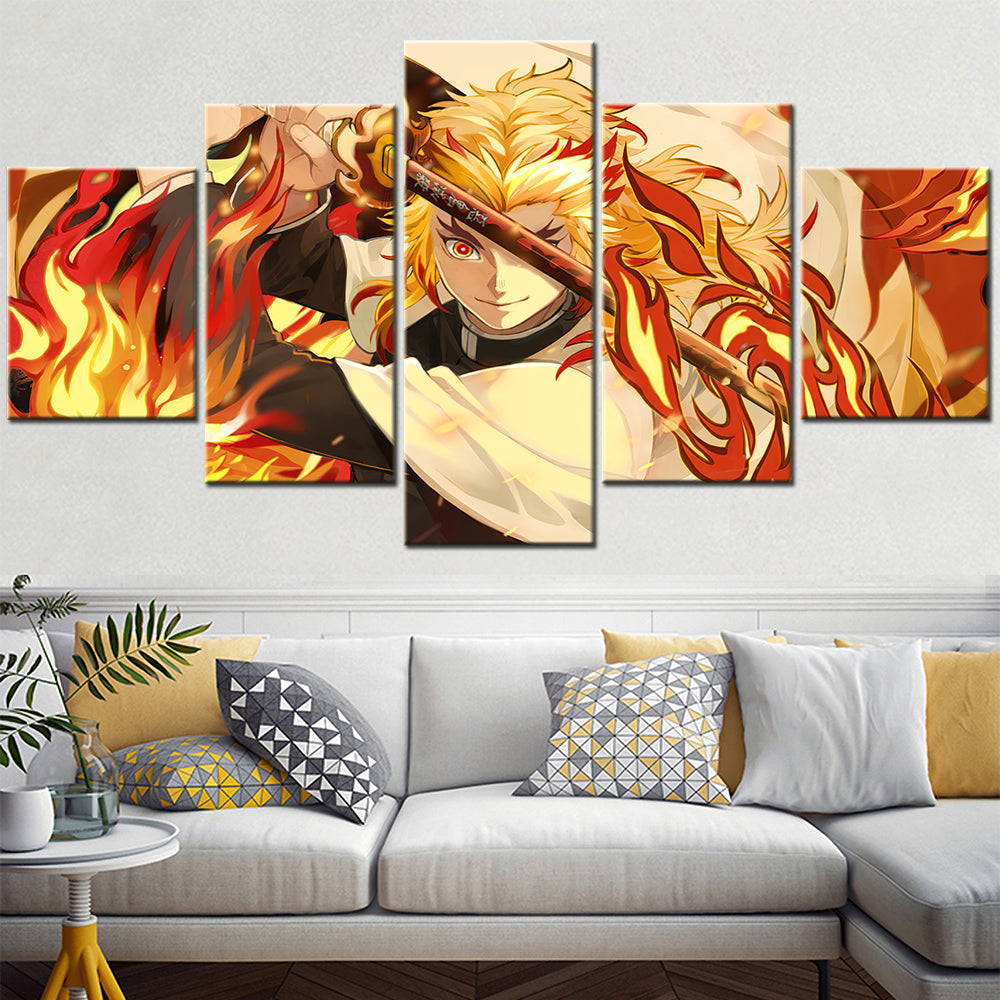 Demon Slayer - Kimetsu no Yaiba - 5 Pieces Wall Art - Rengoku Kyoujurou 2 - Demon Slayer Poster - Demon Slayer Wall Art