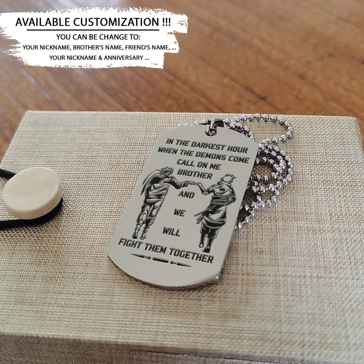 Naruto Dog Tag - Call On Me Brother - Uzumaki Naruto - Uchiha Sasuke - Naruto Necklace - Engrave Dog Tag