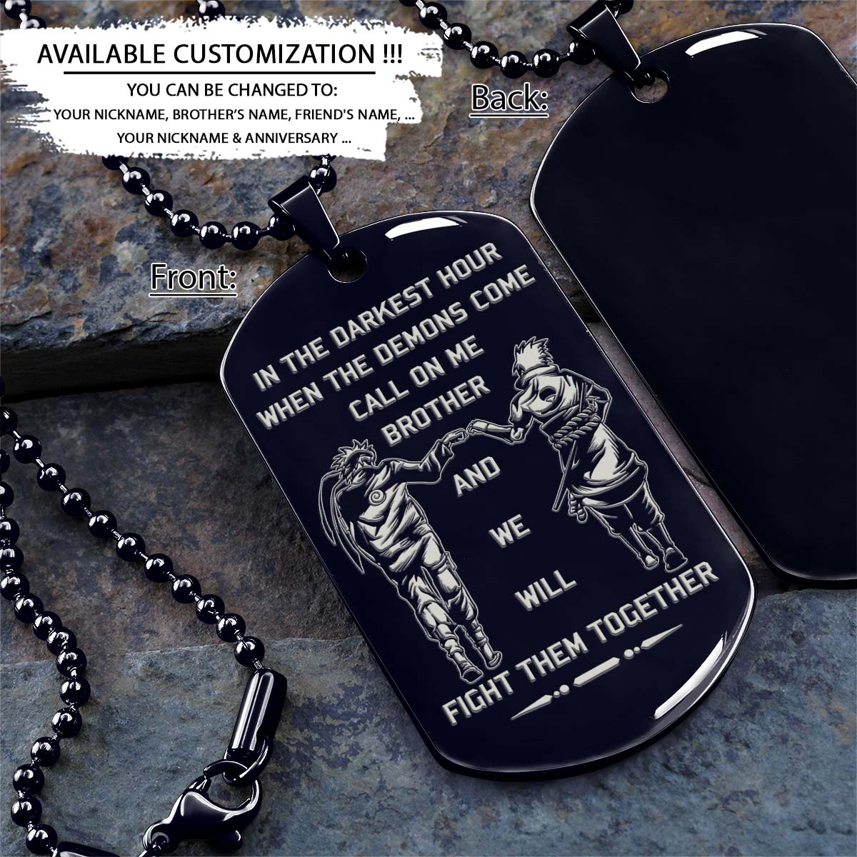 Naruto Dog Tag - Call On Me Brother - Uzumaki Naruto - Uchiha Sasuke - Naruto Necklace - Engrave Dog Tag