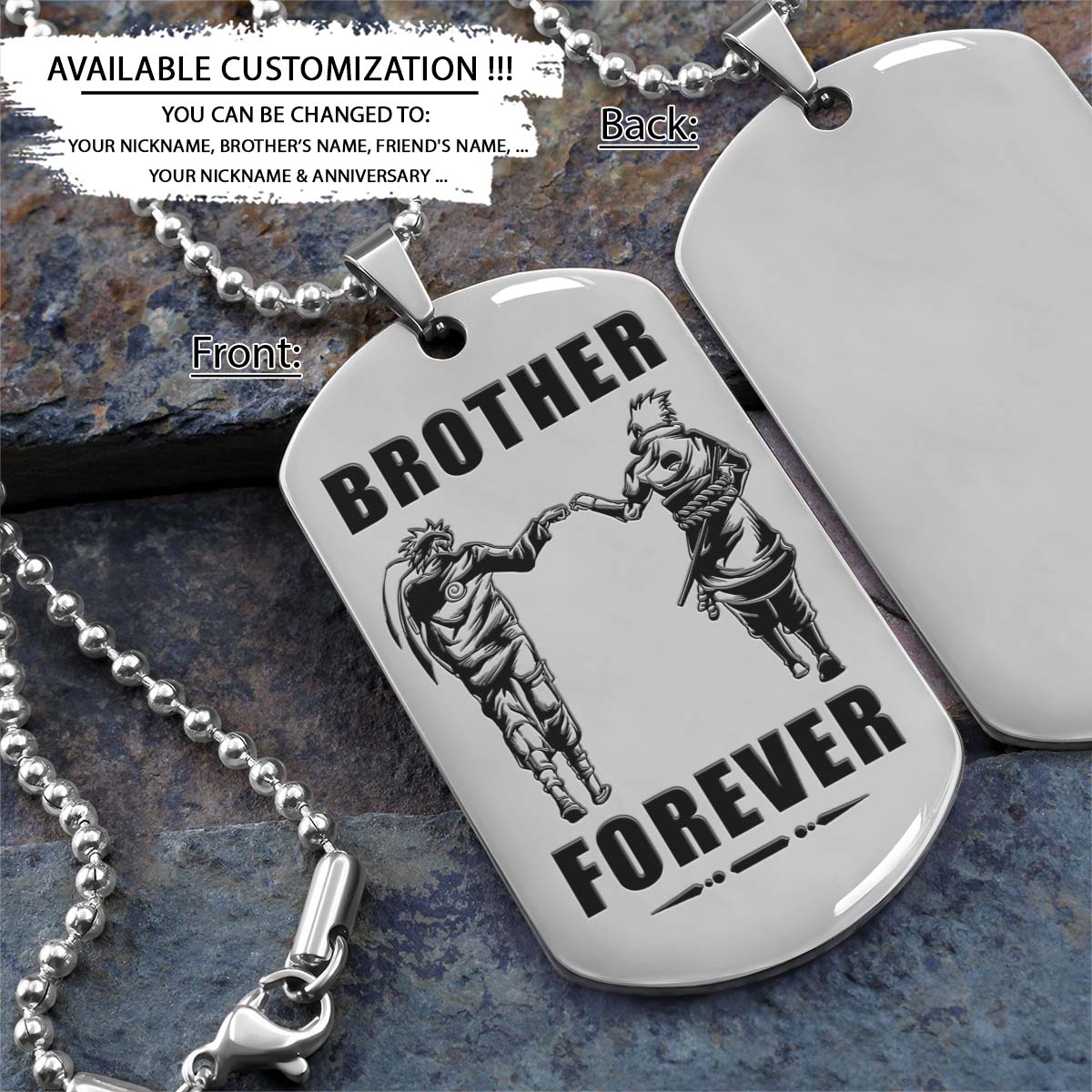 Naruto Dog Tag - Brother Forever - Uzumaki Naruto - Uchiha Sasuke - Naruto Necklace - Engrave Dog Tag