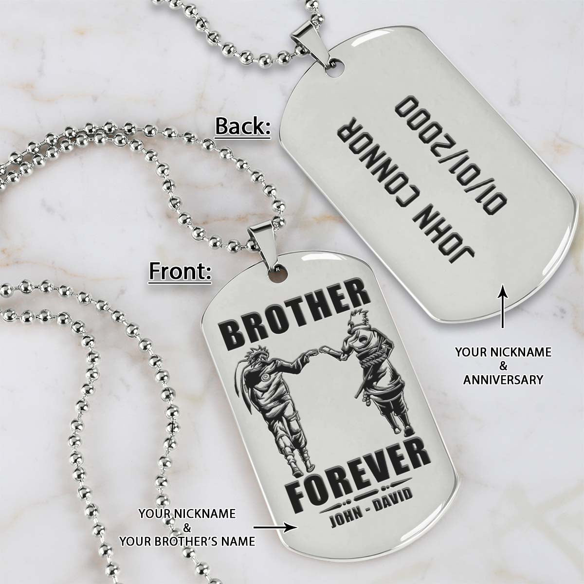 Naruto Dog Tag - Brother Forever - Uzumaki Naruto - Uchiha Sasuke - Naruto Necklace - Engrave Dog Tag