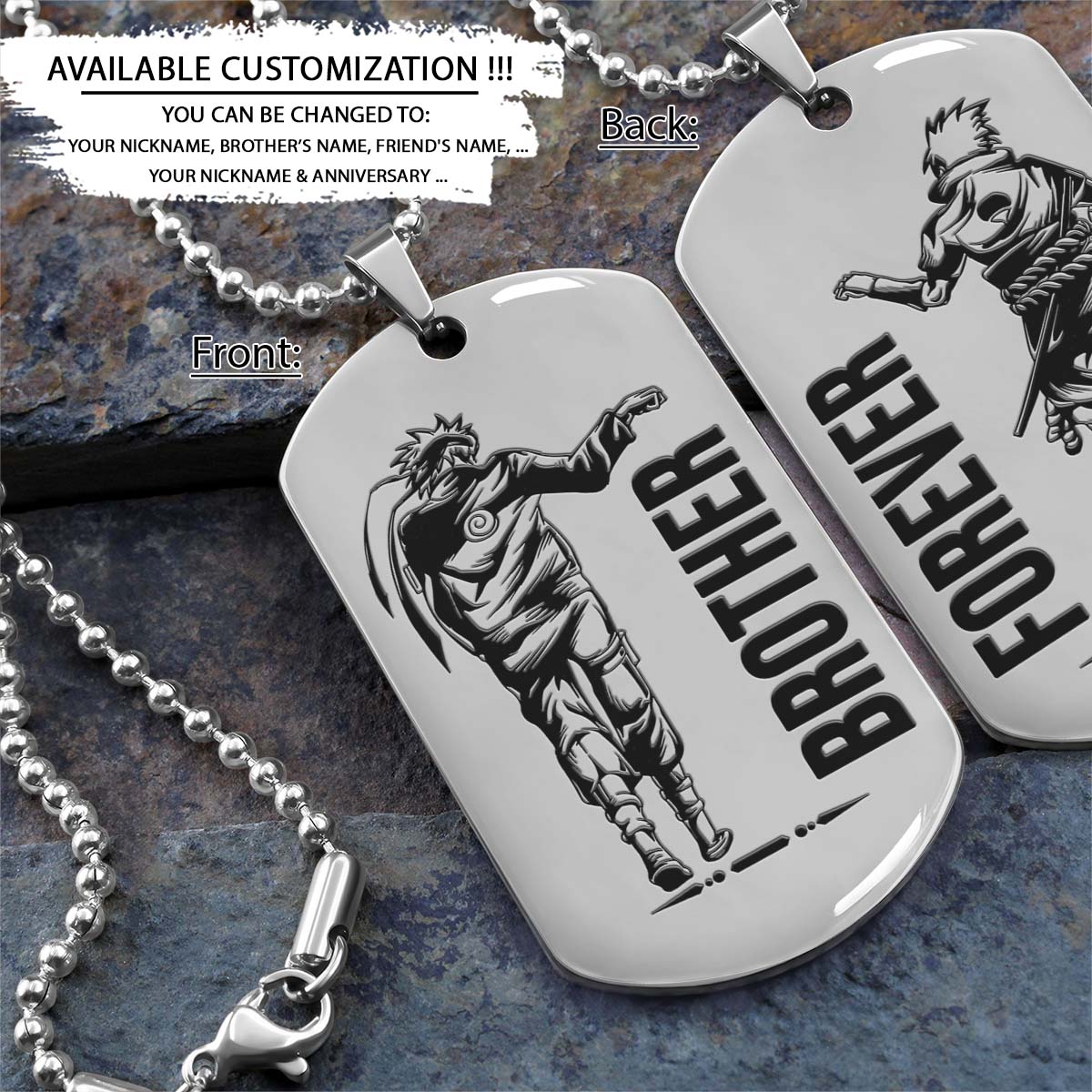 Naruto Dog Tag - Brother Forever - Uzumaki Naruto - Uchiha Sasuke - Naruto Necklace - Engrave Dog Tag