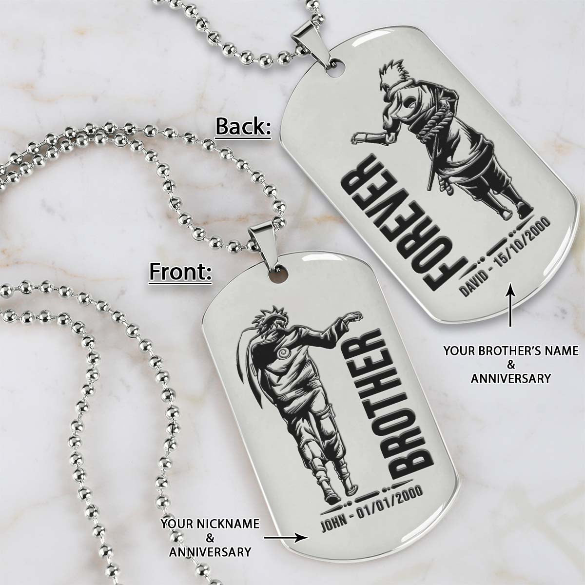 Naruto Dog Tag - Brother Forever - Uzumaki Naruto - Uchiha Sasuke - Naruto Necklace - Engrave Dog Tag