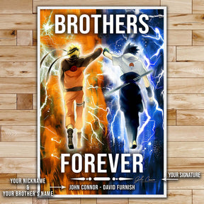 Naruto Wall Art - Naruto Poster - Naruto Canvas - Brothers Forever - Uzumaki Naruto - Uchiha Sasuke - NA003 - Vertical Poster - Vertical Canvas