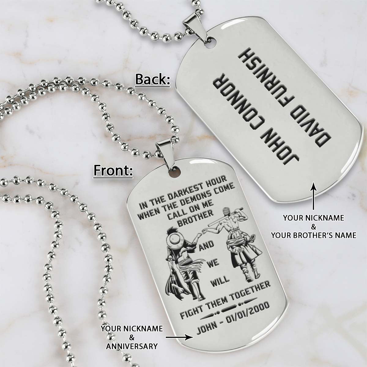 One Piece Dog Tag - Call On Me Brother - Monkey D. Luffy - Roronoa Zoro - One Piece Necklace - Engrave Dog Tag