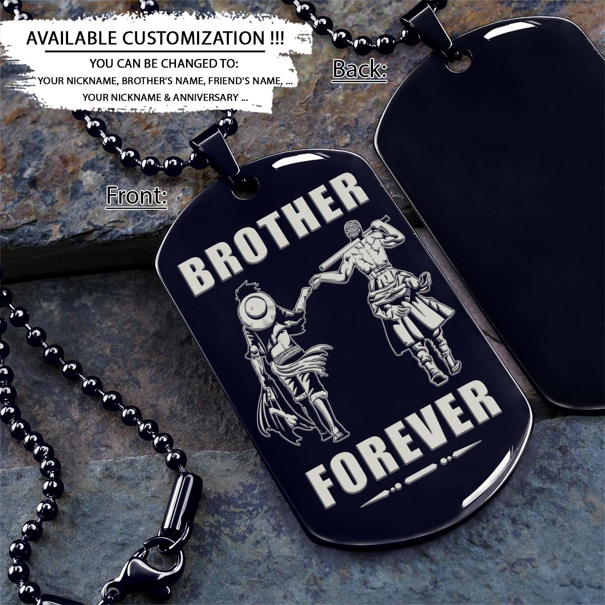 One Piece Dog Tag - Brother Forever - Monkey D. Luffy - Roronoa Zoro - One Piece Necklace - Engrave Dog Tag