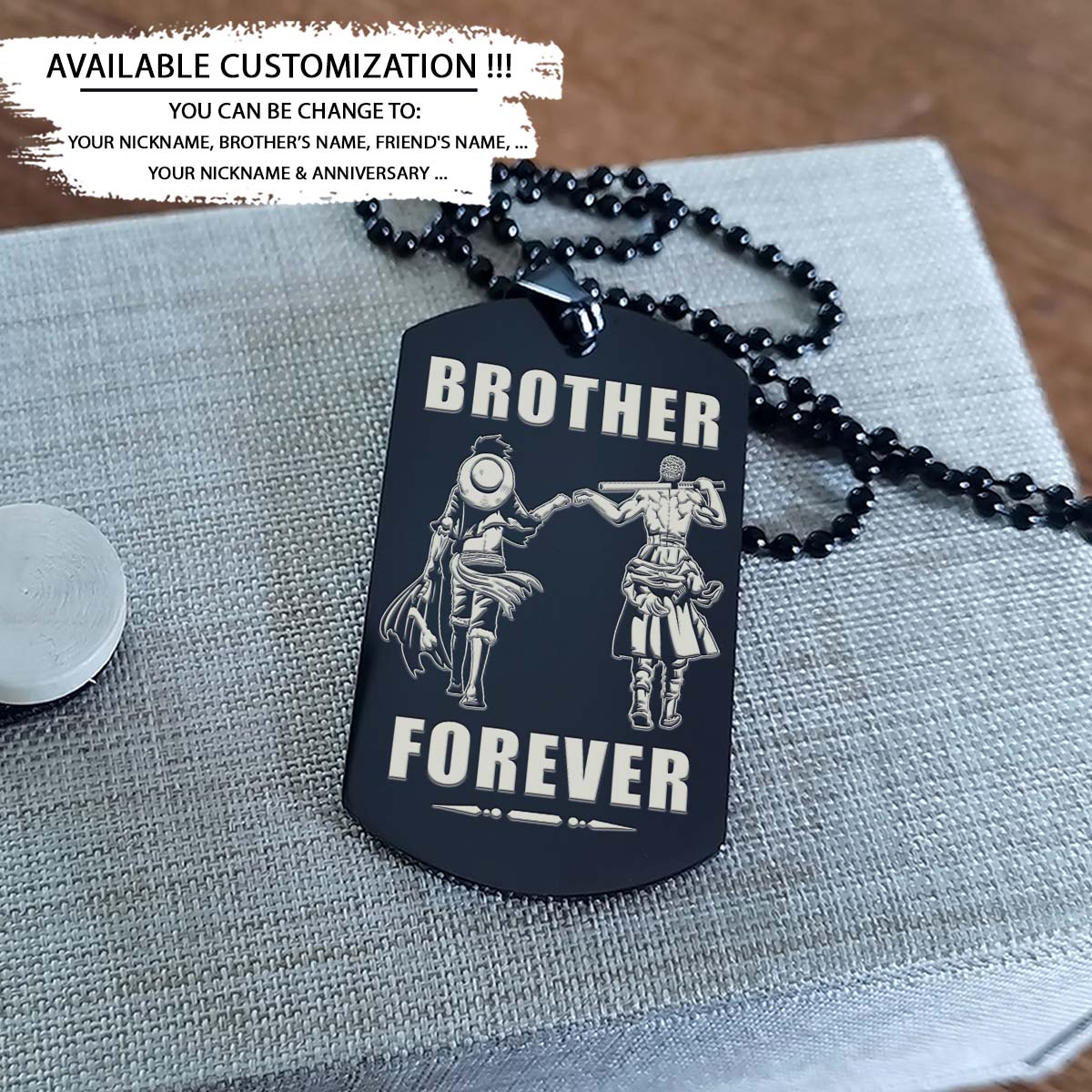 One Piece Dog Tag - Brother Forever - Monkey D. Luffy - Roronoa Zoro - One Piece Necklace - Engrave Dog Tag