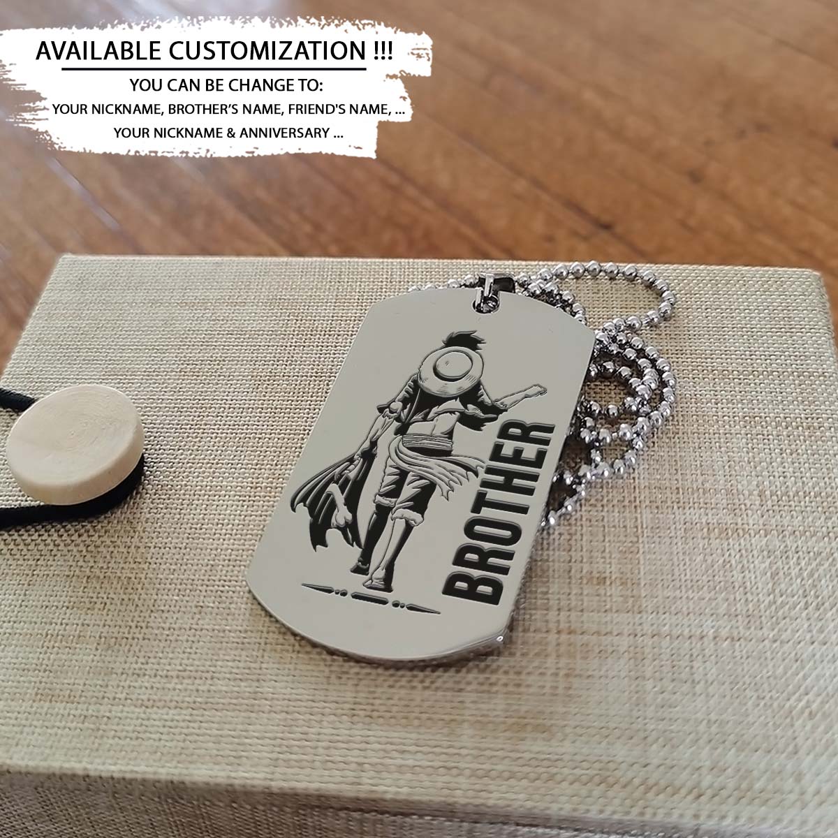 One Piece Dog Tag - Brother Forever - Monkey D. Luffy - Roronoa Zoro - One Piece Necklace - Engrave Dog Tag