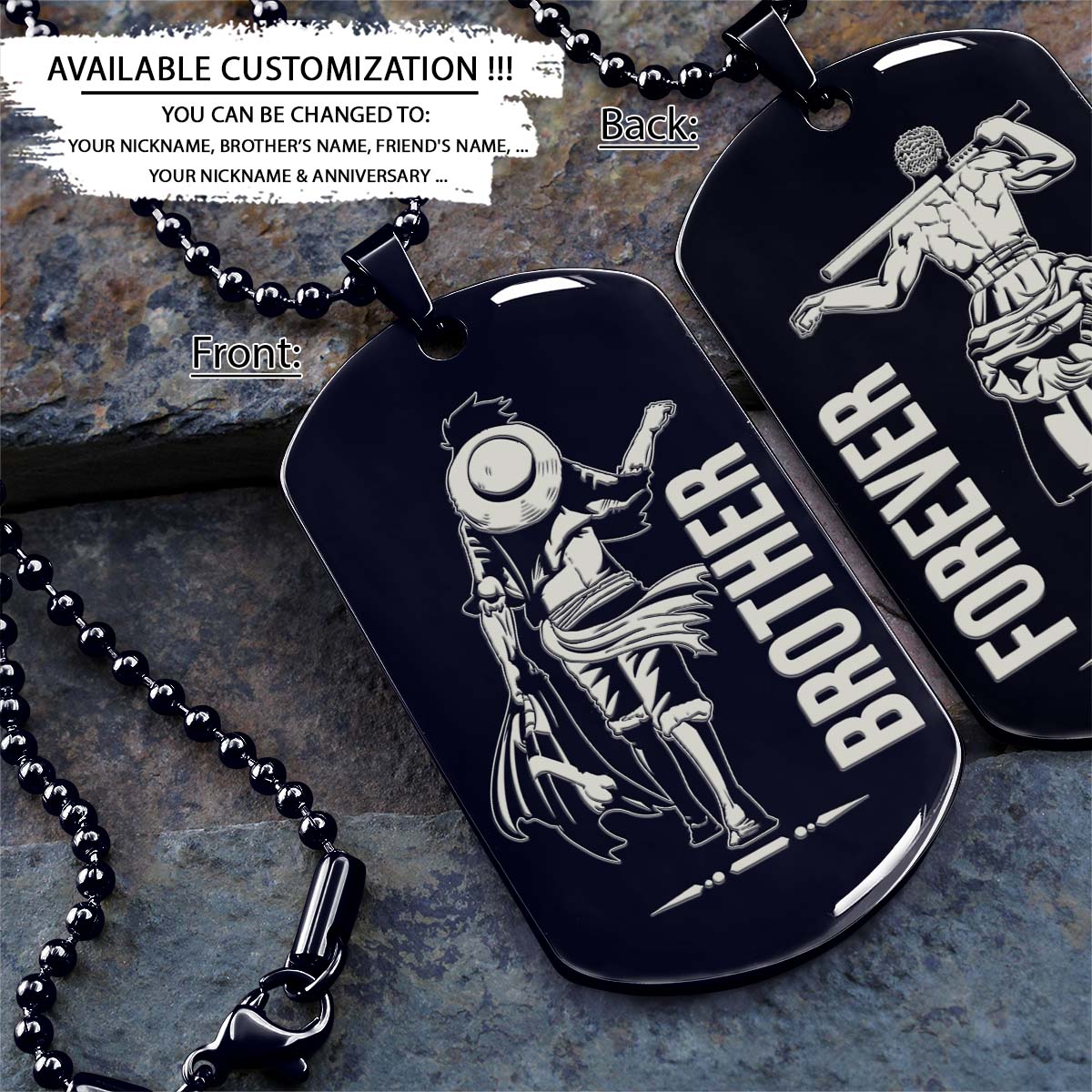 One Piece Dog Tag - Brother Forever - Monkey D. Luffy - Roronoa Zoro - One Piece Necklace - Engrave Dog Tag