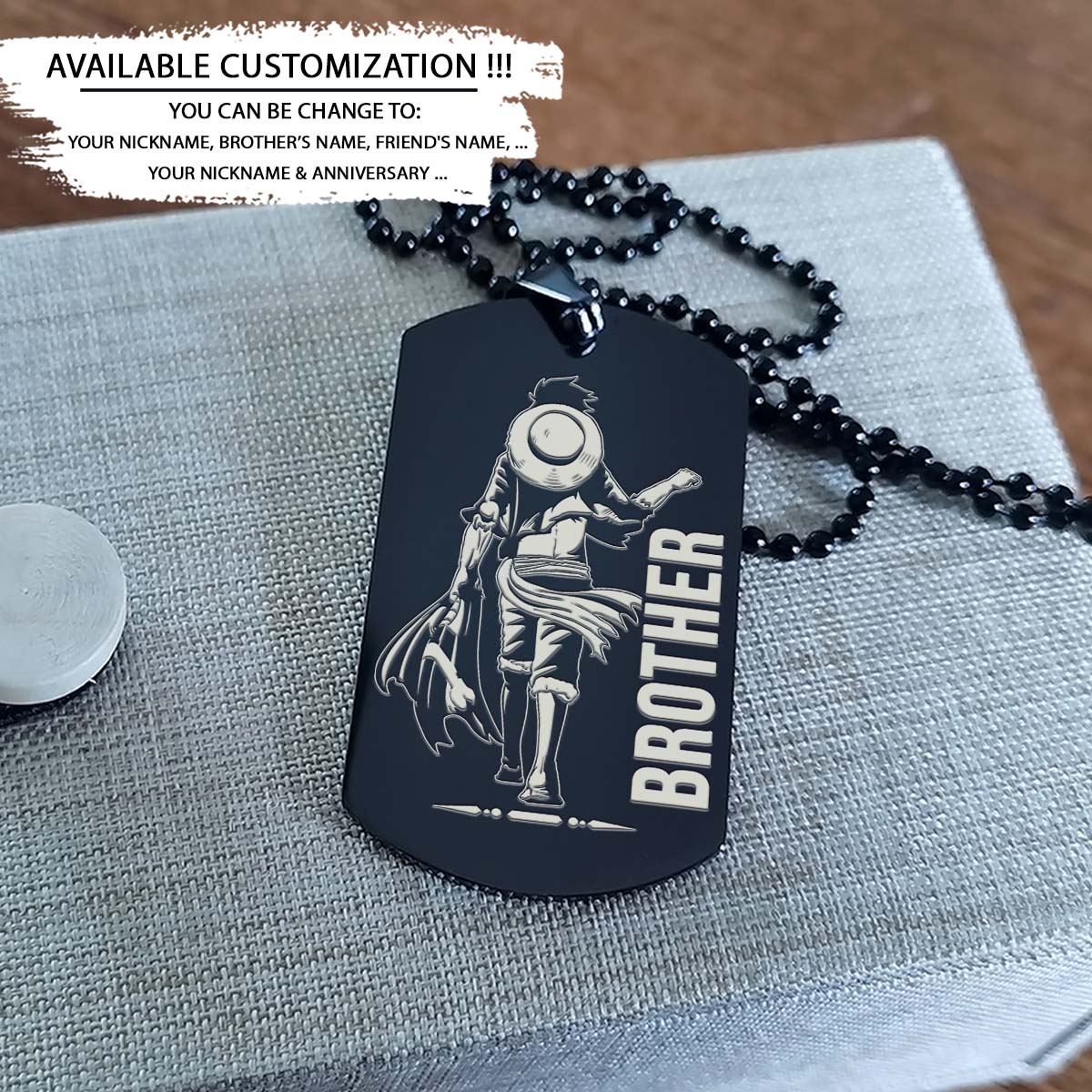 One Piece Dog Tag - Brother Forever - Monkey D. Luffy - Roronoa Zoro - One Piece Necklace - Engrave Dog Tag