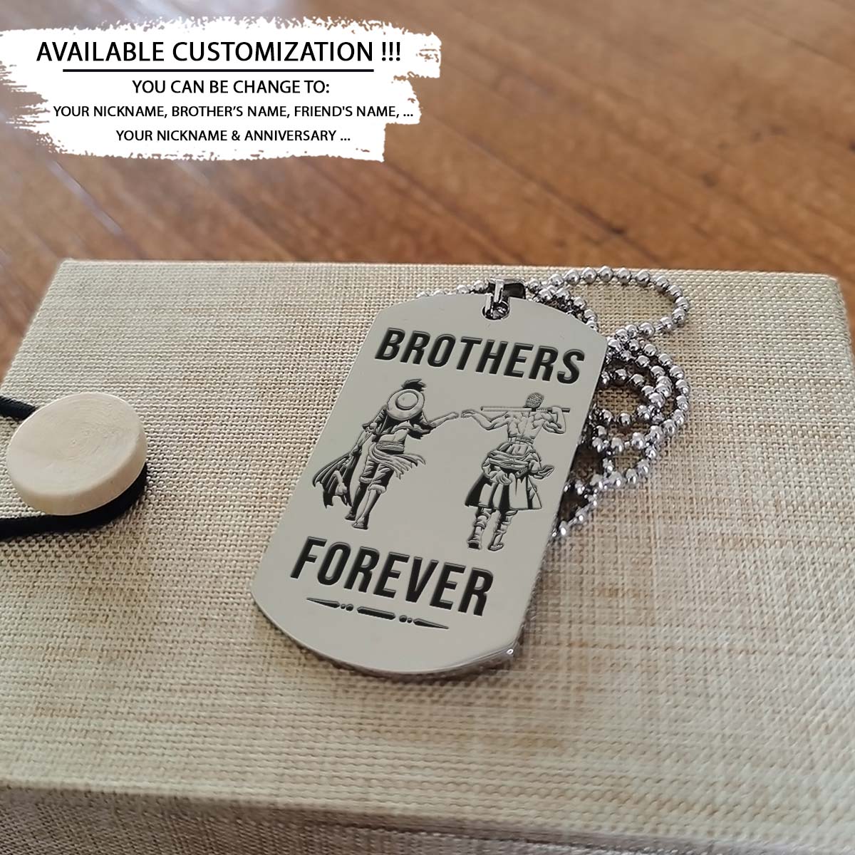 One Piece Dog Tag - Brothers Forever - Monkey D. Luffy - Roronoa Zoro - One Piece Necklace - Engrave Dog Tag