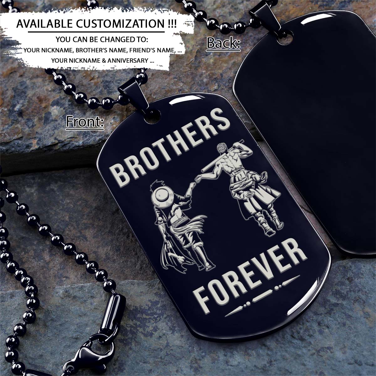 One Piece Dog Tag - Brothers Forever - Monkey D. Luffy - Roronoa Zoro - One Piece Necklace - Engrave Dog Tag