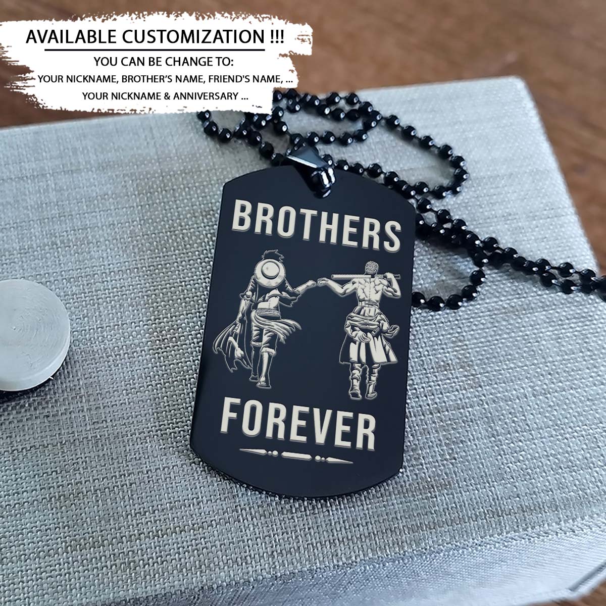 One Piece Dog Tag - Brothers Forever - Monkey D. Luffy - Roronoa Zoro - One Piece Necklace - Engrave Dog Tag