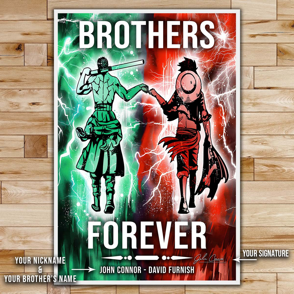 One Piece Wall Art - One Piece Poster - One Piece Canvas - Brothers Forever - OP003 - Monkey D. Luffy - Roronoa Zoro - Vertical Poster - Vertical Canvas