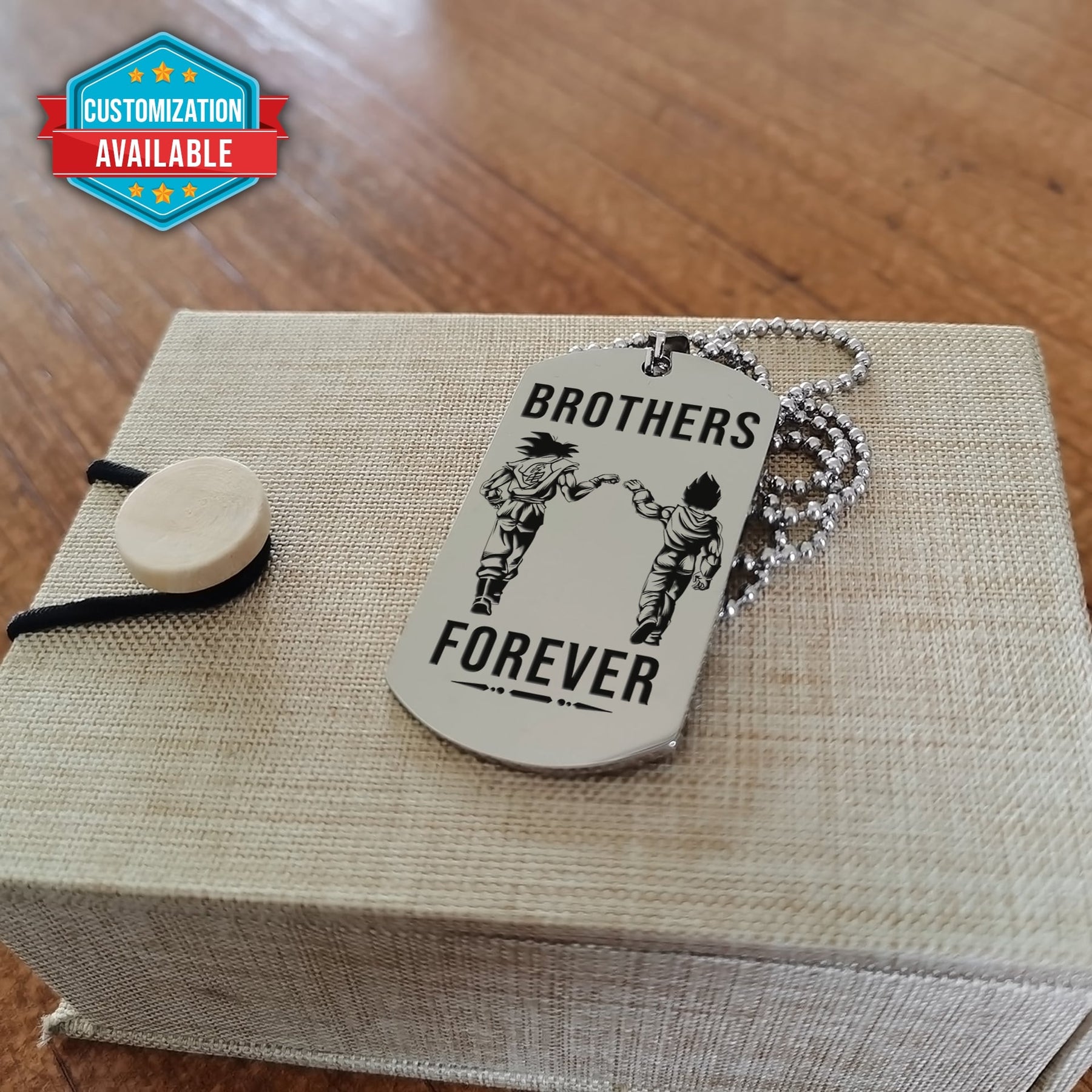 DRD042 - Brothers Forever - Goku - Vegeta - Dragon Ball Dog Tag - Engraved Silver Dog Tag